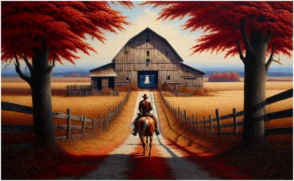 A painting of a man riding on the back of a horse.
