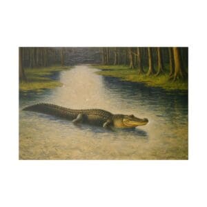 Alligator swimming in a swampy river.