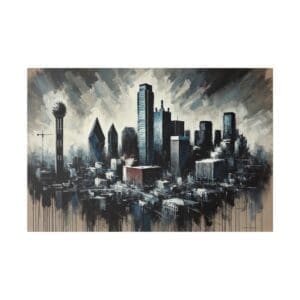 Dallas skyline painted in abstract style.