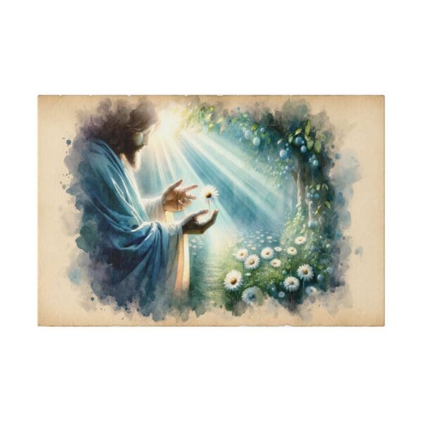 60010 - Jesus Daisy Watercolor - Canvas, Stretched Ready to Hang! - Image 4