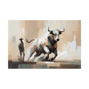Abstract painting of bull and matador.
