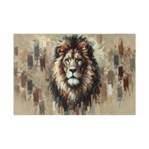 Painting of a lion's head in abstract style.