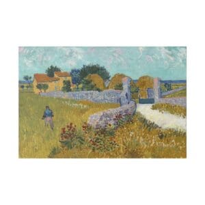 A farmer walks toward a gated path.