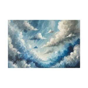 Painting of a blue sky with clouds.