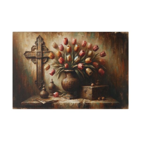 60000 - Cross And Tulips - Canvas, Stretched Ready to Hang! - Image 4