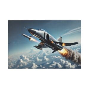 Fighter jet firing missile in the sky.