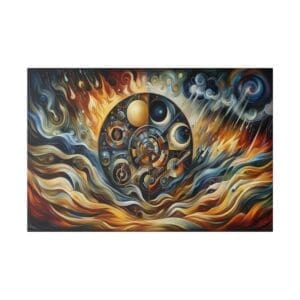 Abstract celestial design with swirling colors.