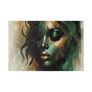 Abstract portrait of a woman in green and gold.
