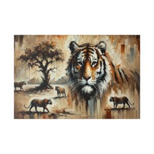 Tiger portrait with four other tigers.