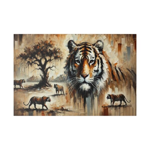 Tiger portrait with four other tigers.