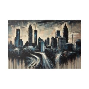Atlanta skyline with highway and cars.