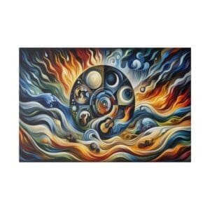 Abstract cosmic scene with swirling colors.