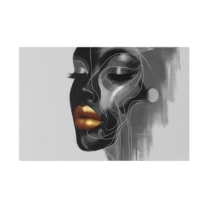Abstract face with gold lips illustration.