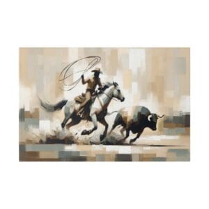 Cowboy on horse lassoing a bull.