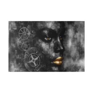 Steampunk-inspired portrait with gears and smoke.