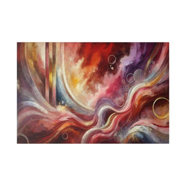 Abstract painting with red and gold hues.