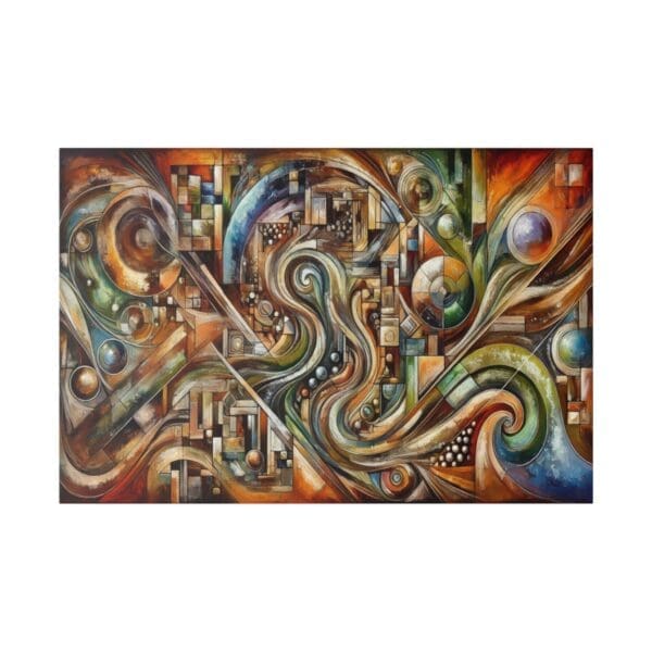 Abstract painting with swirling shapes and colors.