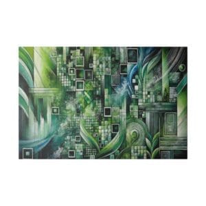 Abstract green and blue geometric painting.