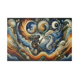 Surreal guitarist amidst swirling cosmic waves.