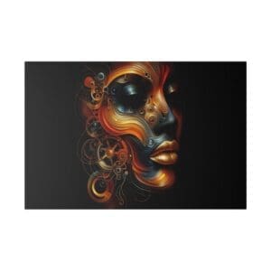 Abstract portrait of a woman with gold and blue details.