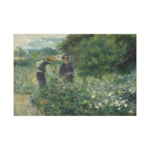 Couple in a flower-filled garden.
