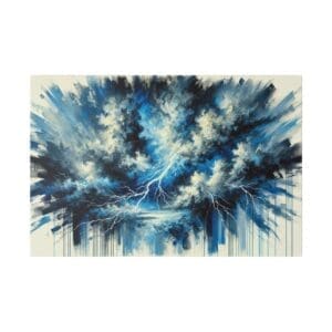 Abstract painting of a stormy sky with lightning.