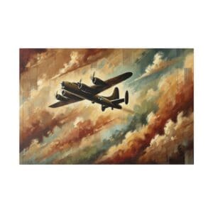 Vintage airplane flying through dramatic clouds.