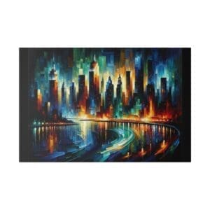 Cityscape painting with vibrant colors.