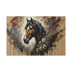 Painting of a horse with flowers.