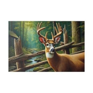 A white-tailed deer in a forest.