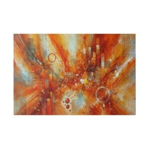 Abstract orange and grey geometric painting.