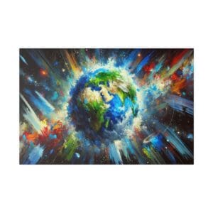 Abstract painting of Earth in space.