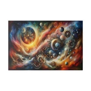 Abstract cosmic scene with vibrant swirling colors.