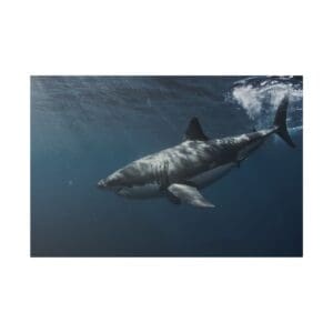 Great white shark swimming in ocean.