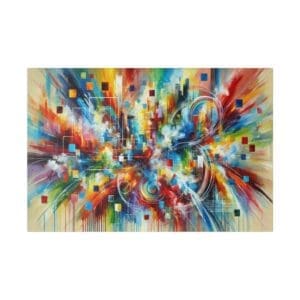 Abstract colorful explosion with geometric shapes.