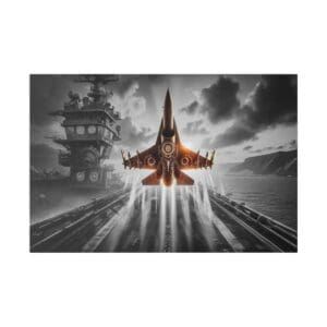 Jet taking off from aircraft carrier.