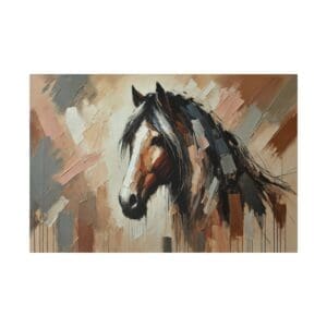 Abstract painting of a brown horse's head.