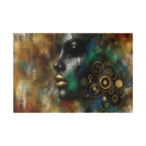 Abstract portrait of woman with golden lips.