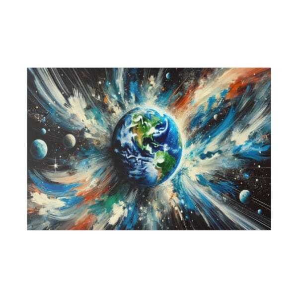 Painting of Earth in a cosmic explosion.