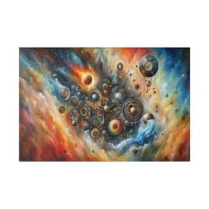 Surreal cosmic landscape with colorful abstract planets.