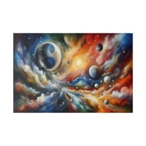 Colorful cosmic abstract painting with planets.