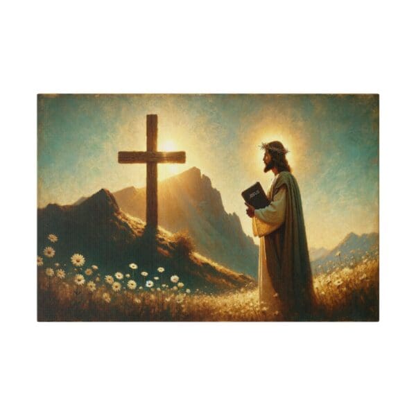 60008 - Jesus Bible And Cross - Canvas, Stretched Ready to Hang! - Image 4