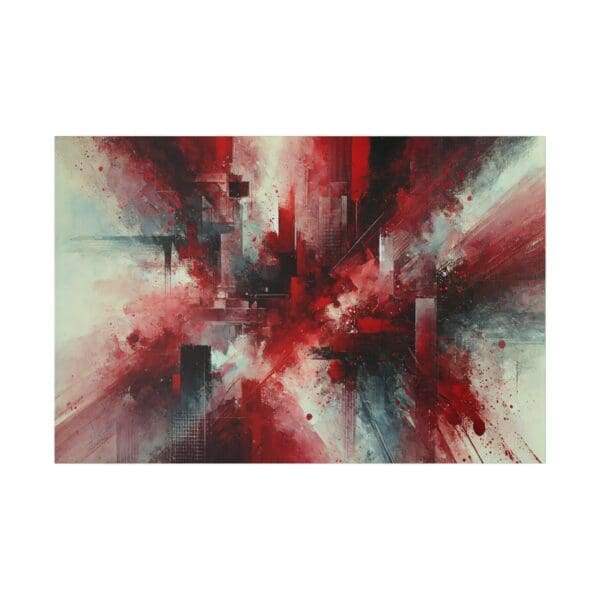 Abstract painting with red and gray splatter.