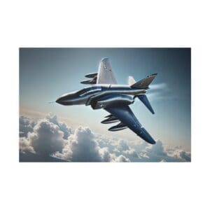F-4 Phantom jet flying through clouds.