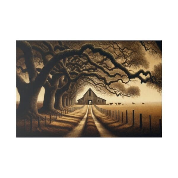 50414 - Oak Trees & Barn - Canvas, Stretched Ready to Hang. - Image 4