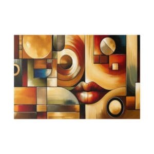 Abstract geometric painting with lips motif.