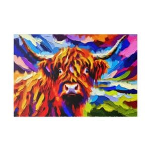 Colorful painting of a Highland cow.