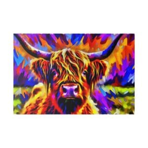 Colorful abstract painting of a Highland cow.
