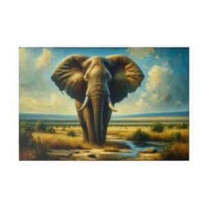 Elephant standing in vibrant savanna landscape.