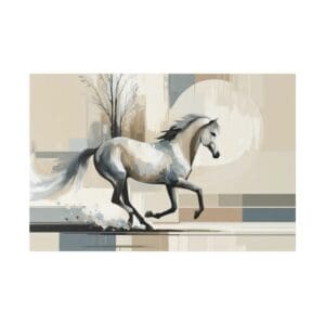 White horse running in abstract painting.